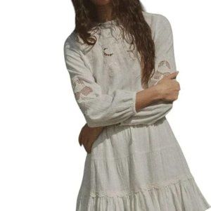 ZARA EMBROIDERED SHORT DRESS ECRU SIZE M